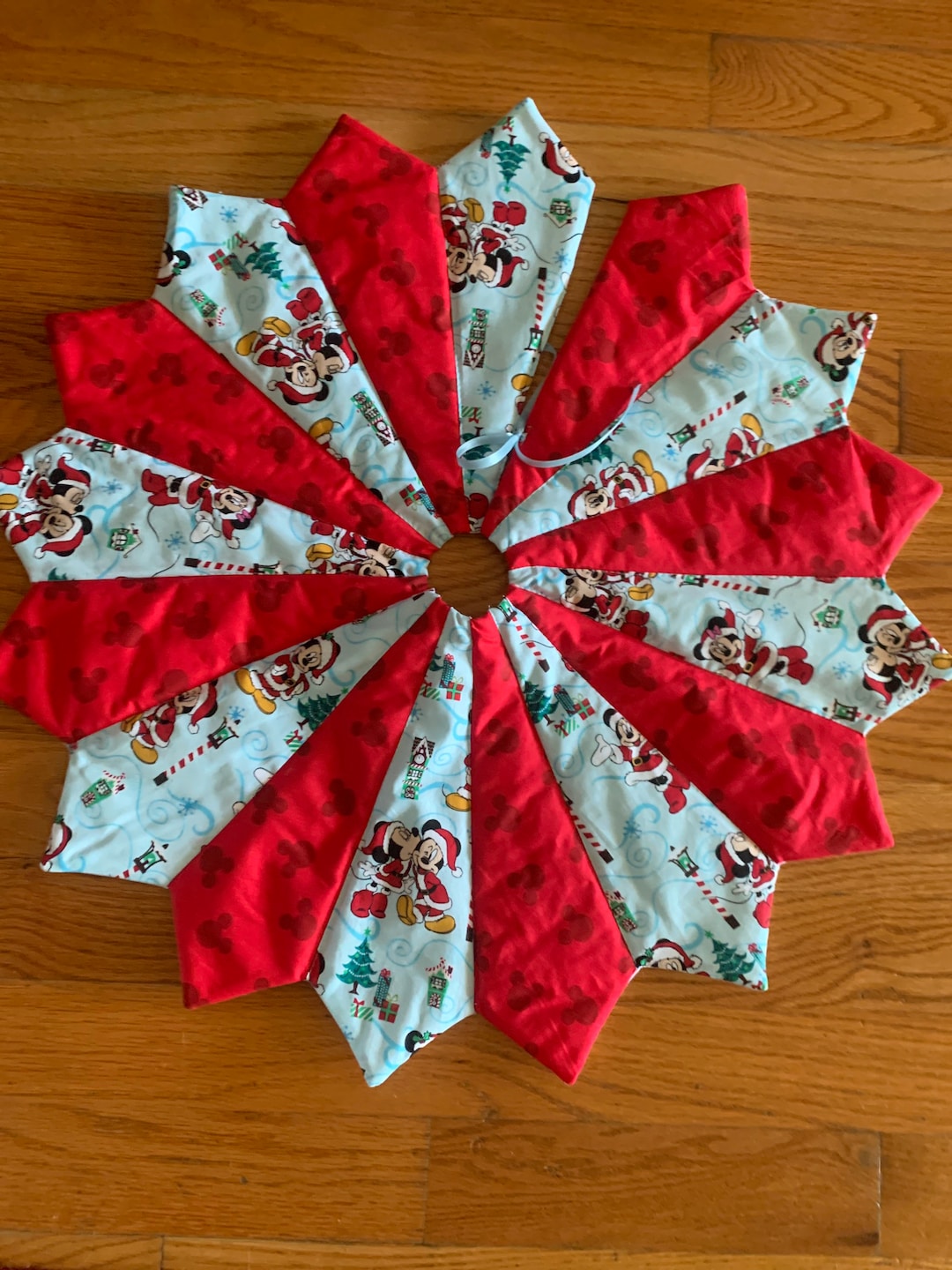 Disney Christmas Tree Skirt, Quilted, Red, Blue, Mickey Mouse, Minnie