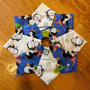 Rock Pinguinbaum, Tischdeko, Mini, Schneeflocke, klein, blau und weiß, gequiltet