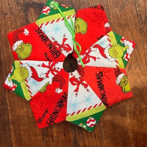 Christmas Tree Skirt Table Top Tiny Grinch Red Small Etsy