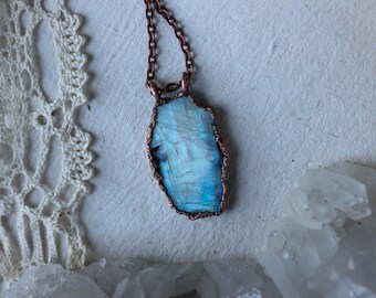 Moonstone Necklace/Electroformed Copper/Crystal Pendant/Gift for her