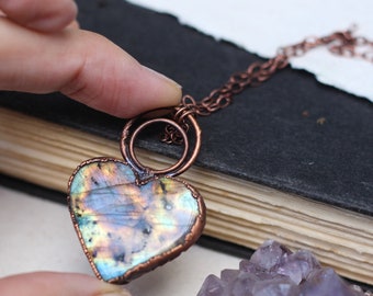 Labradorite Heart/Electroformed Copper/Gift for her