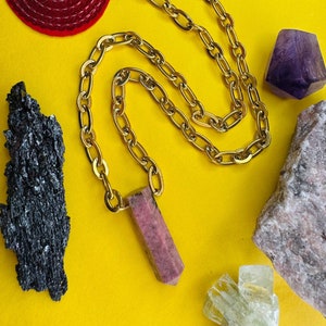 RHODONITE point gold stainless steel chain necklace
