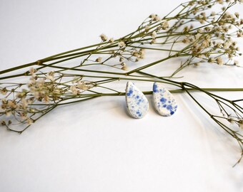 Blue splash ceramic stud earrings