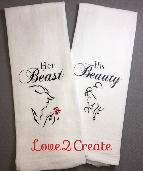 His and Hers Kitchen Towel Set, Her Beast and His Beauty Towel Set, Bride  and Groom Kitchen Towels, Disney Theme Wedding Gift 