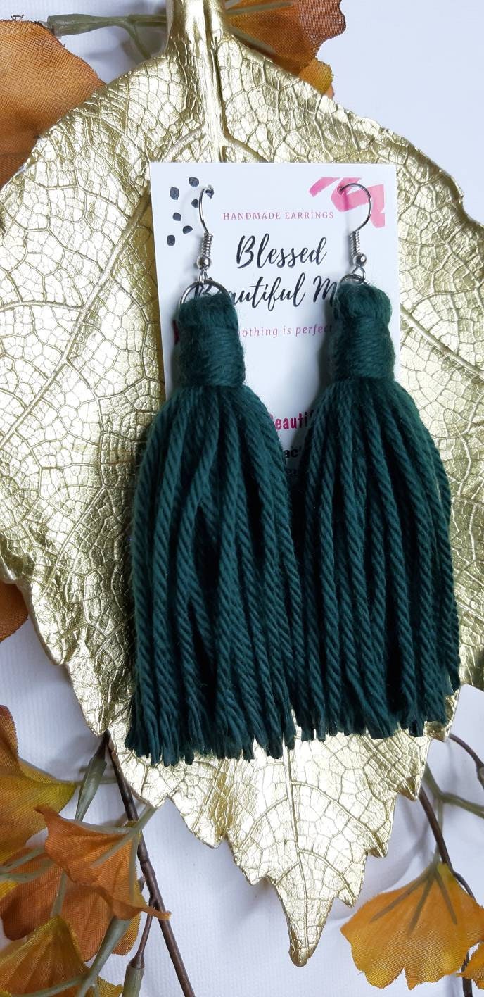 Wrapped Yarn Tassel Earrings Etsy