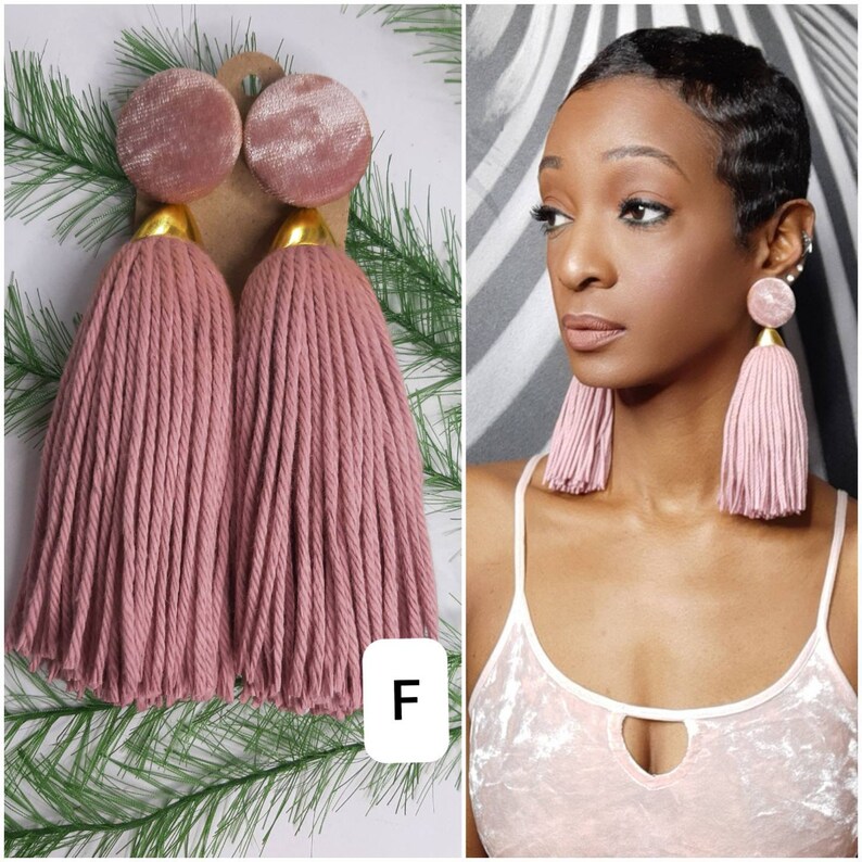 Full Yarn and Tassel Earrings With Extra Large Buttons Etsy