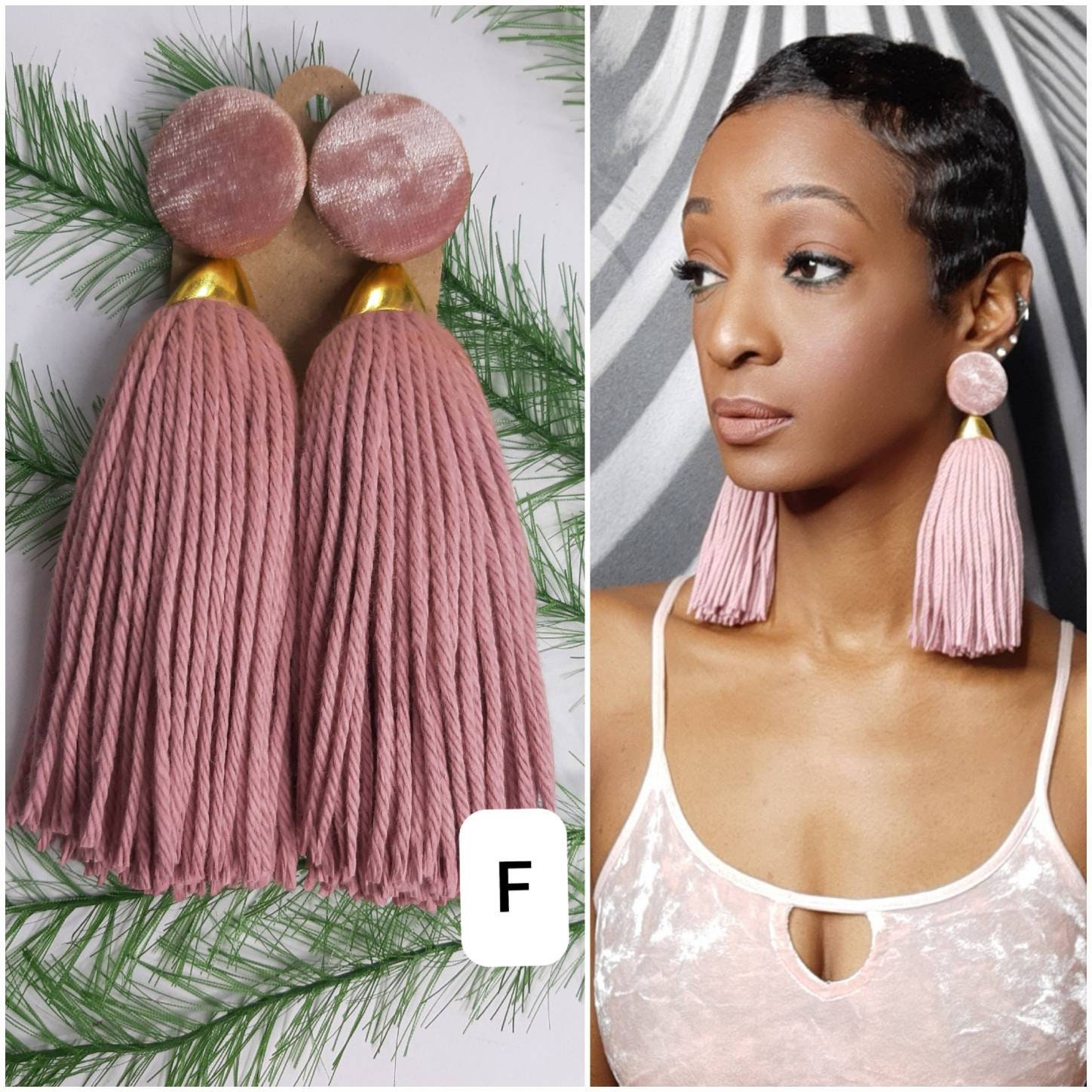 Full Yarn and Tassel Earrings with Extra Large Buttons Etsy