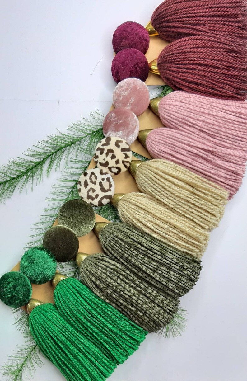 Full Yarn Tassel Earrings With Extra Large Velvet Buttons Etsy