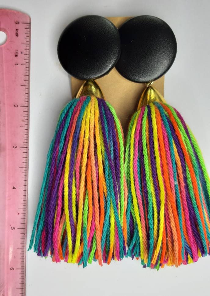 Full Yarn and Tassel Earrings With Extra Large Buttons Etsy