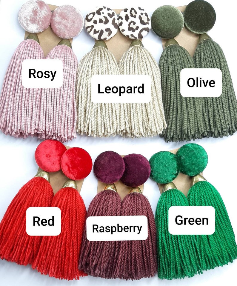 Full Yarn Tassel Earrings With Extra Large Velvet Buttons Etsy
