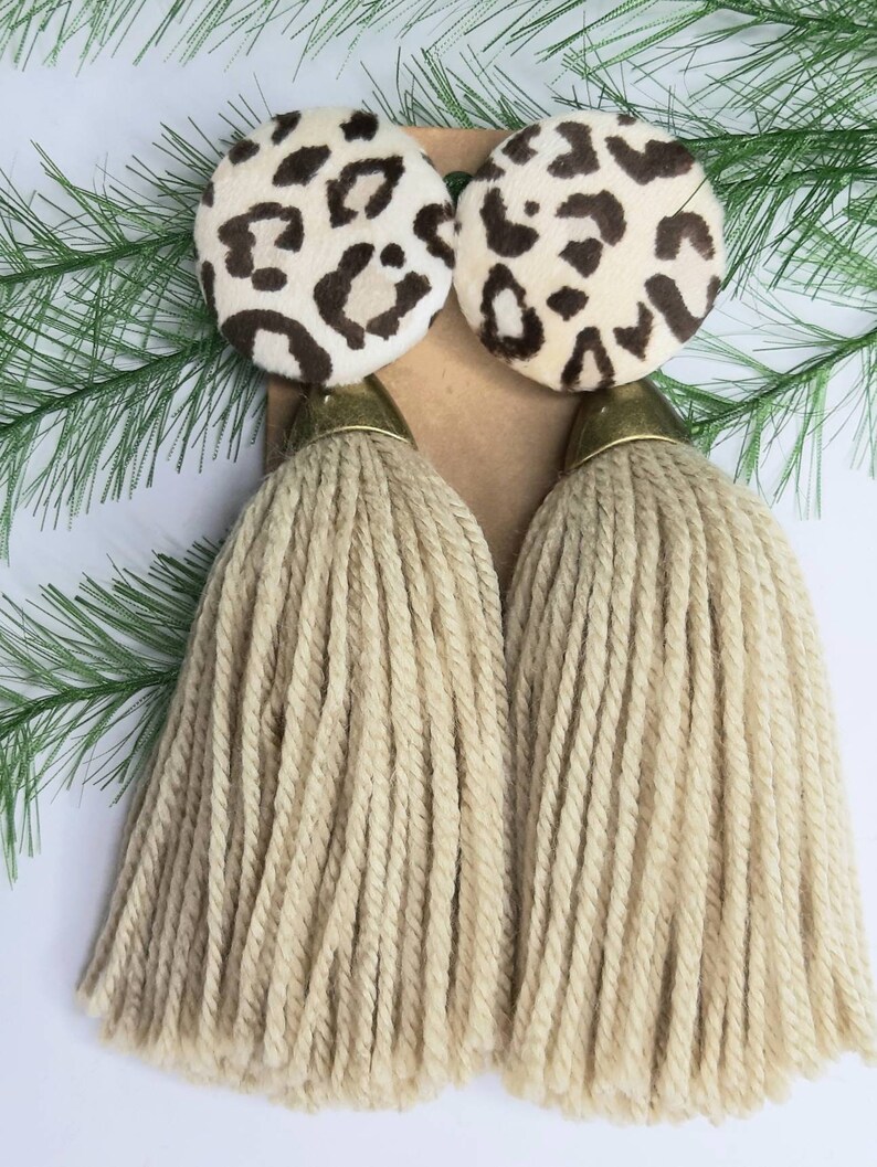 Full Yarn Tassel Earrings With Extra Large Velvet Buttons Etsy