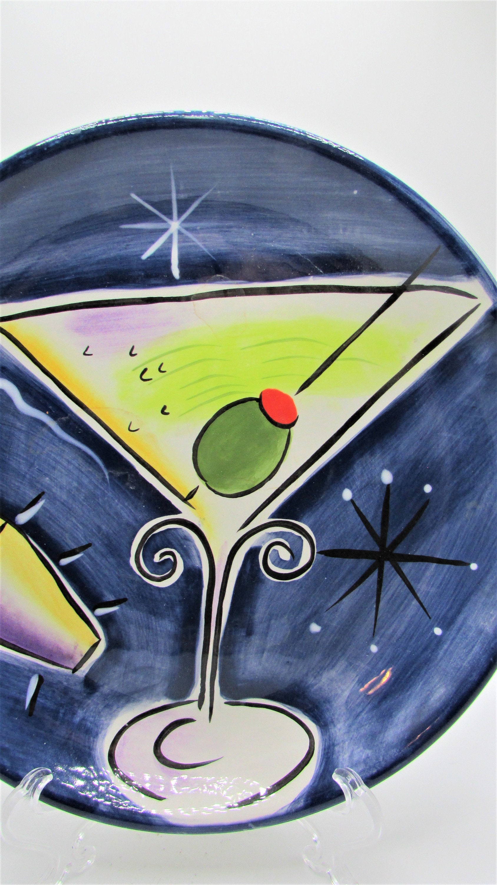 Clay Art Martini Lounge Hand Painted Plate Etsy