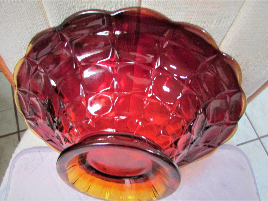 Vintage Large Red Glass Pedestal Bowl Etsy