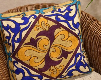 Boho Mandala Pillow Cover, Colorful Crocheted Cushion (17.32x17.72)