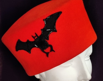 Ladies Cossack Style High Quality Felt Hat, Red Kubanka with Black Bat, Caucasian Style Hat, sizes available 55-58 cm