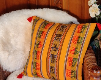 Handmade Peruvian Pillow Cover, Ethnic Tiahuanaco Design, Wool Blend