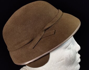 Children Winter Hat with Ear Warming, Girls Khaki Green Felt Hat, Small Cloche Hat, multiple Colors in Sizes available 48-51 cm