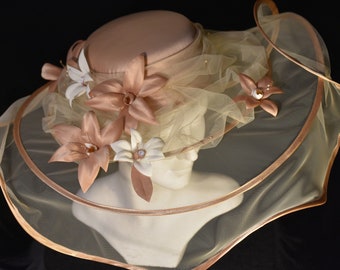 Wedding Hat, Handmade Floral Ascot Hat