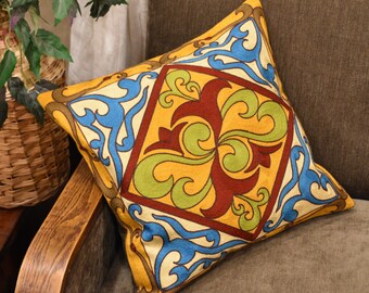Crocheted Pillow Cover, Boho Mandala Cushion (44x45 cm)