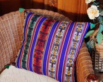 Peruvian Wool Pillow Cover with Tassels, Tribal Boho Cushion (50x45 cm)