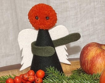 Redheaded Christmas Angel, Handmade Free Standing Felt Decoration, Little Custom Ornament
