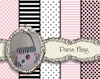 Polka Dot Digital Paper, Paris Theme, Pink and Black Digital Paper, Paris Digital Paper for Paper Crafts & Black and Pink Background Paper.