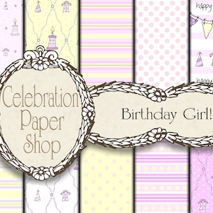 Girl Digital Paper, Birthday Digital Paper, Happy Birthday Digital, Girl Birthday, Pink and Purple Digital Paper, CelebrationPaperShop.