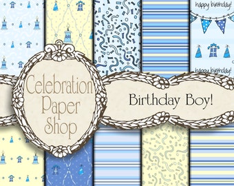 Birthday Digital Paper, Boy Digital Paper, Happy Birthday Digital, Boy Birthday, Blue & Yellow Digital Paper Patterns, Digital Scrapbook.