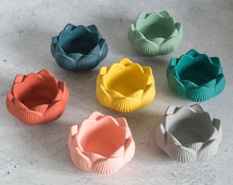Lotus flower handmade Jesmonite tealight holder/trinket pot available in any colour!
