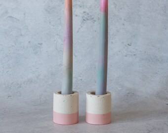 White terrazzo and pale pink handmade Jesmonite mini planters/candlestick holders