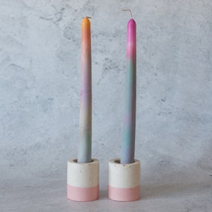 White terrazzo and pale pink handmade Jesmonite mini planters/candlestick holders