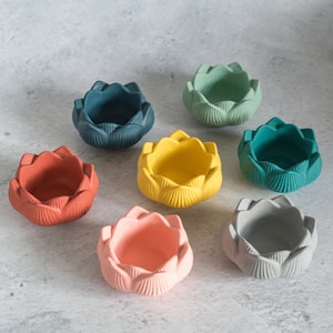 Lotus flower handmade Jesmonite tealight holder/trinket pot available in any colour!