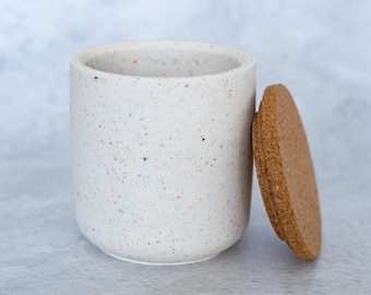 Handmade terrazzo Jesmonite pot with cork lid