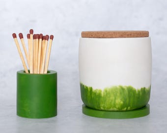 Grass green Jesmonite mini planters/candlestick holders