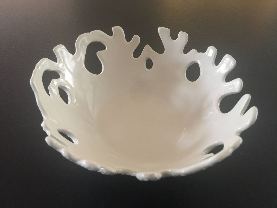 Handmade ceramic white coral bowl with dot texture on outside Etsy