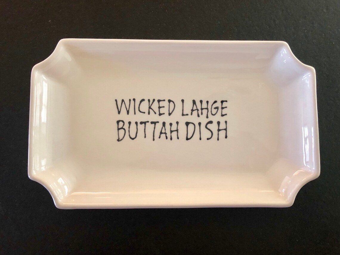 Covered butter dish with Boston accent Buttah Etsy