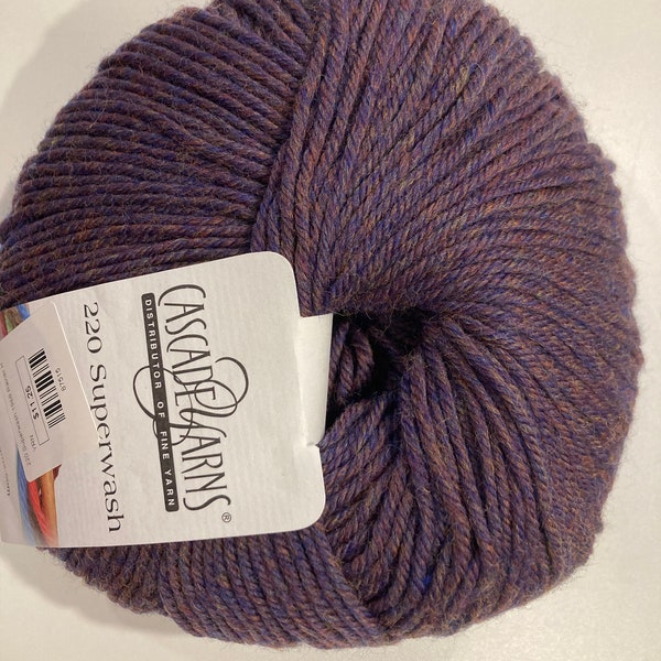 Cascade 220 Yarns Superwash wool Made in Peru, heathered brown purple color,  same dye lot, machine washable, tumble dry