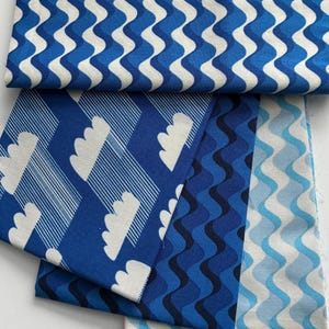 3 Fat Quarters: Blue & White Ripple and Rainclouds, Ruby Star Society Water Cotton Fabric