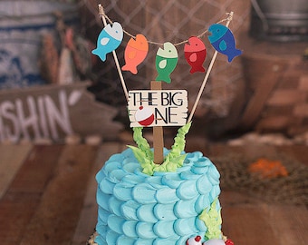 Fishing First Birthday Cake Topper, Gone Fishing Topper, The Big ONE Cake Topper