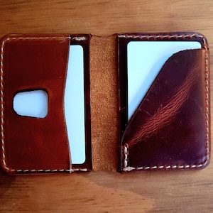 LISTO PARA ENVIAR - Cartera de cuero de bolsillo - Cartera de tarjeta de cuero minimalista de un solo pliegue - Titular de la tarjeta de cuero - Cuero de dos tonos