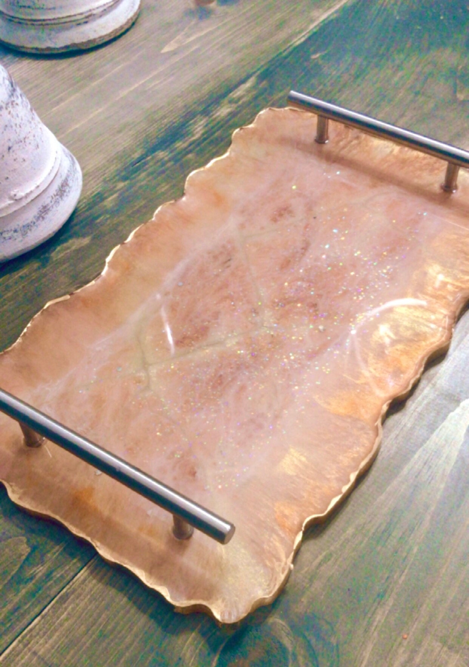 Resin Serving Tray / Peach Marble / Table Accent / appetizer Etsy