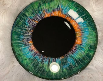 Resin Eye.  Beautiful Eye.  Wall Hanging wooden display. Green.  Only one.  Hand painted. Resin top.