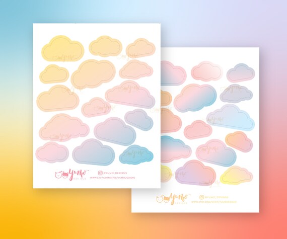 Cotton Candy Ombre Clouds Dreamy Sticker Sheet Transparent or White Glossy