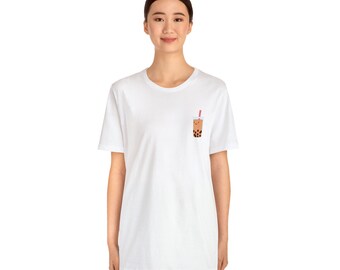 Boba Pink Straw Milk Tea T Shirt  tshirt Unisex Jersey Short Sleeve Tee Gift