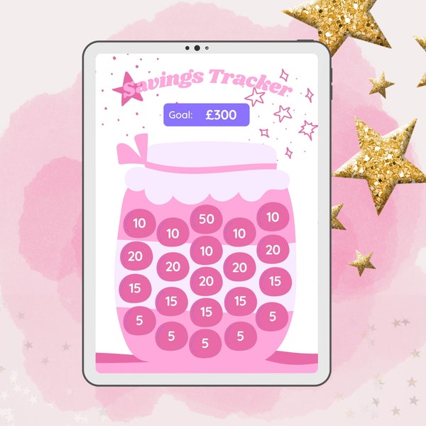 Pink Digital Savings Tracker, Colourful Savings Planner, Etsy Tracker, Savings Chart, Pink Savings Tracker Digital