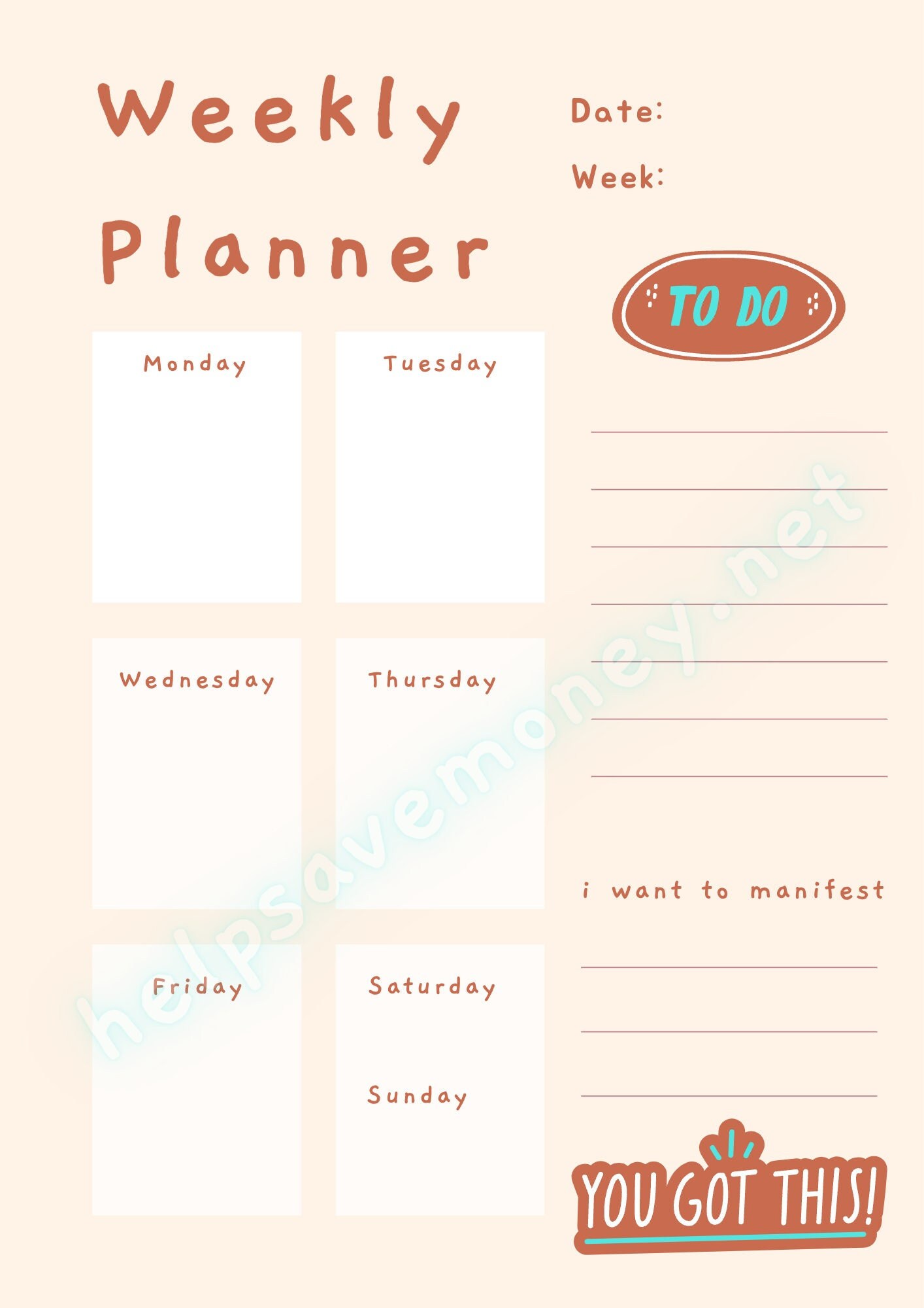 Weekly Planner Printable to Do List - Print at Home Pastel Calendar ...