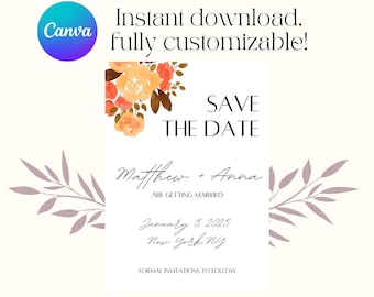 Downloadable Save The Date - Customizable - Canva Edit - Save The Date Template - Wedding Template - Customizable Save The Date-Fall Wedding