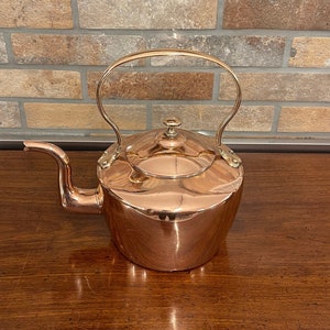 Newly Re-Tinned Large Antique English 4QT Fine Late Georgian Copper Tea Kettle, Pot POLISHED & RE-TINNED For Everyday Use