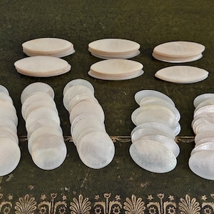 Set of 102 Antique 19thC Mother of Pearl Chinese Gaming Counters/Tokens/Chips - Pagoda Design