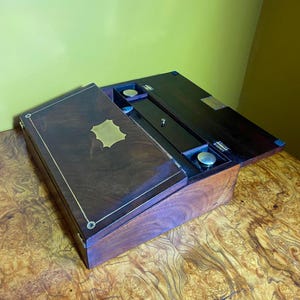 Superb Small English Antique Brass Inlaid Rosewood Writing Desk Slope circa 1830